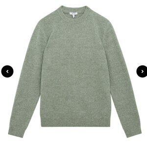REISS Men's Marcus Long Sleeve Crew Ribbed Crewneck Jumper Sweater Sage Green XL